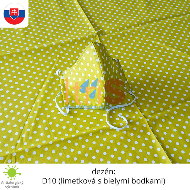 Ochranné bavlnené dvojvrstvové rúško - D10 (limetková s bielymi bodkami) Ochranné bavlnené dvojvrstvové rúško - D10 (limetková s bielymi bodkami)