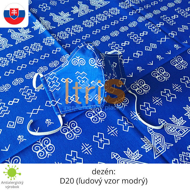 Ochranné bavlnené dvojvrstvové rúško - D20 (ľudový vzor - modrý) Ochranné bavlnené dvojvrstvové rúško - D20 (ľudový vzor - modrý)