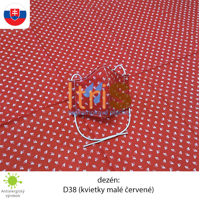 Ochranné bavlnené dvojvrstvové rúško - D38 (Kvietky malé červené) Ochranné bavlnené dvojvrstvové rúško - D38 (Kvietky malé červené)