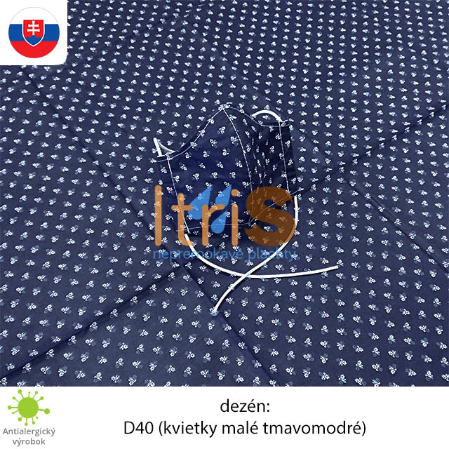 Ochranné bavlnené dvojvrstvové rúško - D40 (Kvietky malé tmavomodré) Ochranné bavlnené dvojvrstvové rúško - D40 (Kvietky malé tmavomodré)