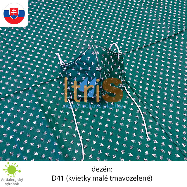 Ochranné bavlnené dvojvrstvové rúško - D41 (Kvietky malé tmavozelené) Ochranné bavlnené dvojvrstvové rúško - D41 (Kvietky malé tmavozelené)